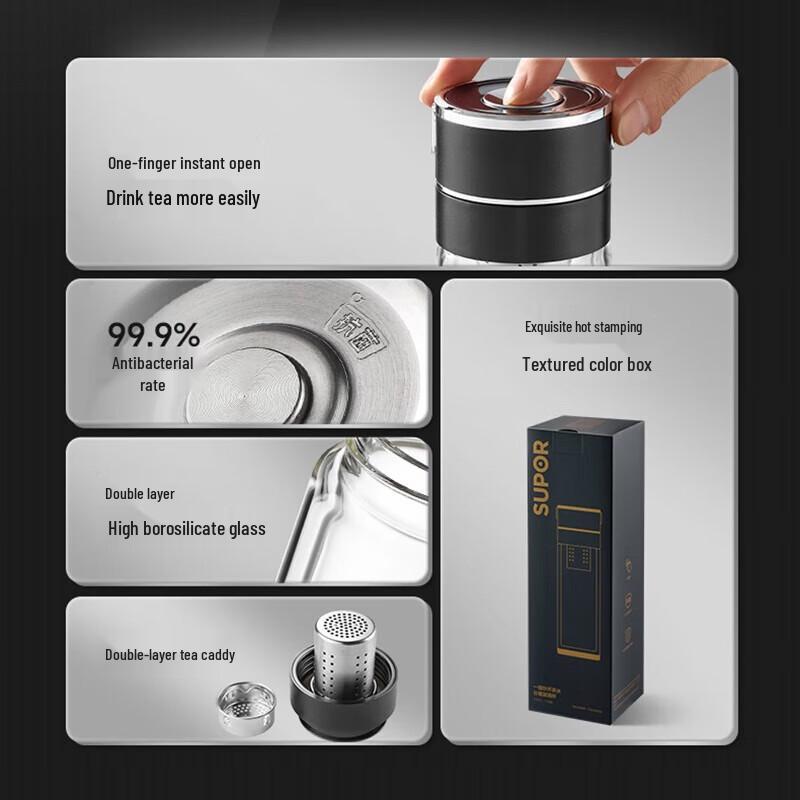 SUPOR High Borosilicate Double-Wall Tea Infuser Bottle