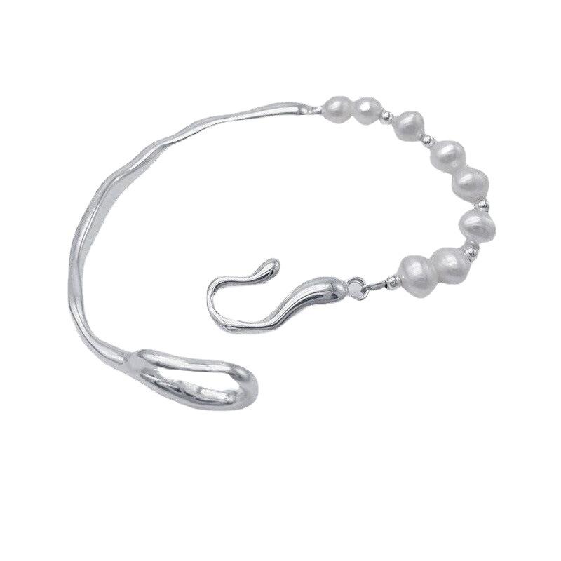 Elegant Women’s Pearl Bracelet: Half-Bangle, Half-Chain Design