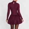 Elegant and Slim Fit Sexy High Neck Long Sleeved Pleated A-line Skirt Dress from Europe and America