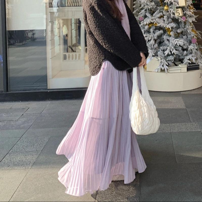 

Фиолетовая юбка для женщин Весна и лето Новая корейская средней длины Маленькая с высокой талией Приталенная А-силуэта Юбка-торт XL