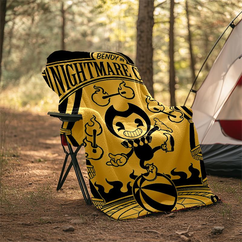 Bendy and the Ink Machine Theme Printed Blanket - Perfect for Couch, Bed, Travel & Outdoor Use | Machine Washable, Cozy & Durable.
