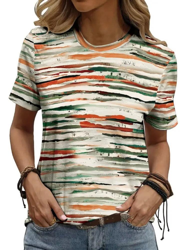 Neues Bequemes Lockeres Damen Elegantes Muster Rundhals Bedrucktes T-Shirt Schnelltrocknendes Atmungsaktives Oberteil Street Fashion T-Shirt