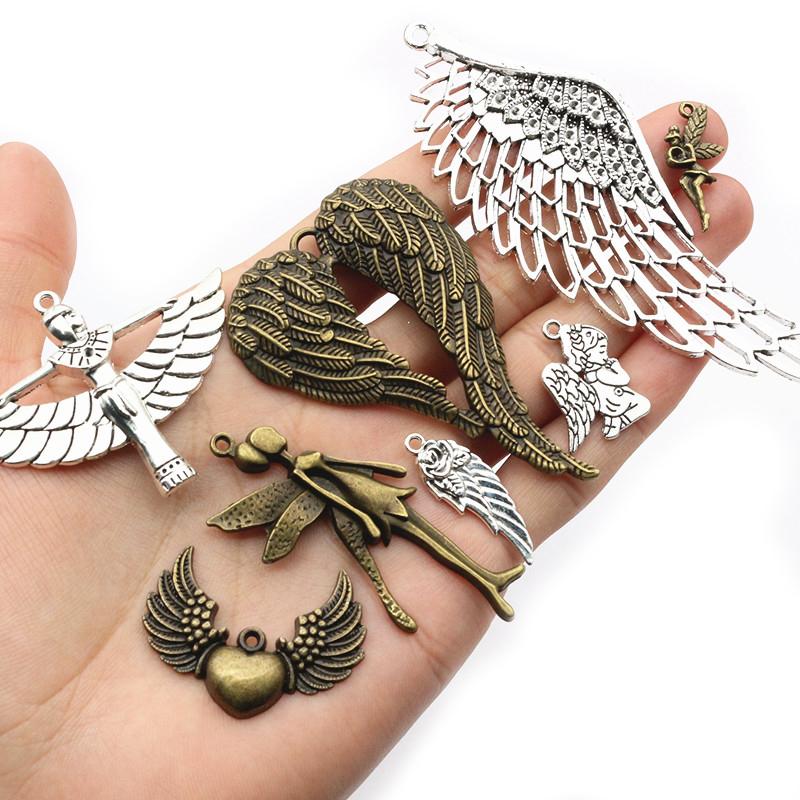 1-50pcs Alloy Metal Wings Flying Angle Heart Charms Pendant DIY Jewelry Making Accessories Findings for Necklace Keychains