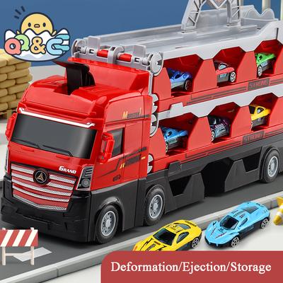 Non-Toxic Large Car Transporter Truck Folding Die-Casting Big Sports 24 Pcs Cars Model Multi-Function Trucks Toy Children Educational Gift