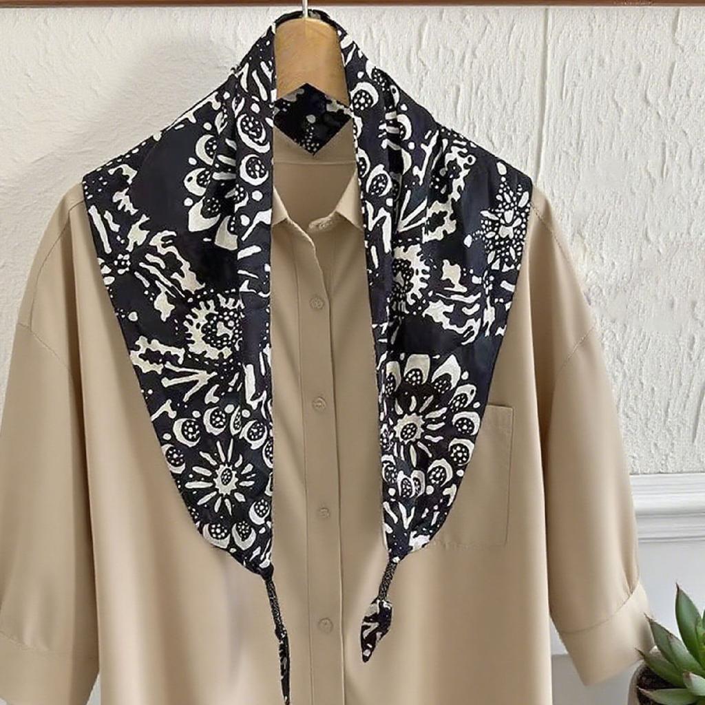 Silk scarf women's spring and autumn Korean version versatile black triangular scarf triangular shawl with knotted scarf scarf women's waist seal