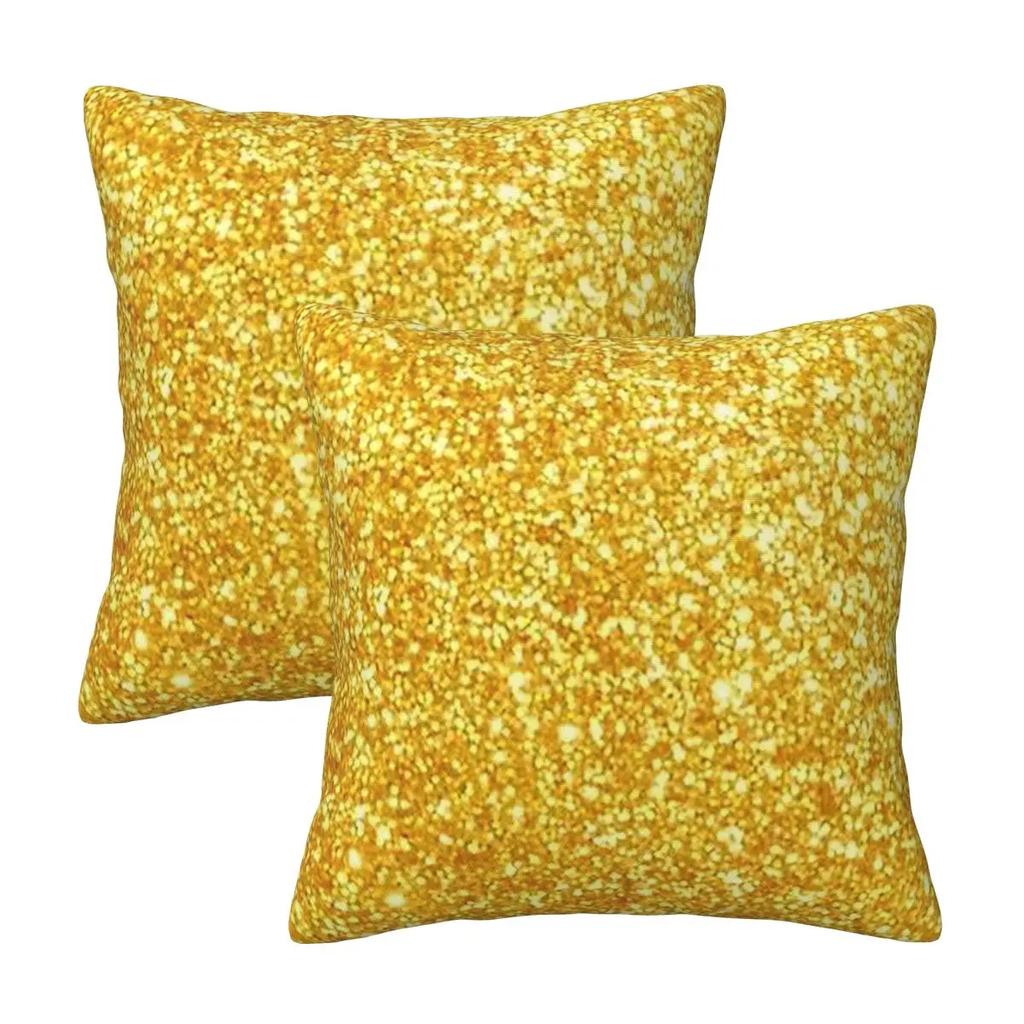 Gold Glitter 2 Pcs Square Pillowcase Pillow Cover Cushion Decor Comfort Throw Pillow For Home Bedroom