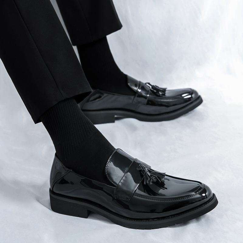 Men's Fashion Tassel Loafers - Patent Leather, Solid Color, Korean Style, Nightclub Barber Shoes