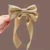 Hairpin French Style Satin Long Ribbon Bow Decor Anti-slip Teeth Back Head Hair Clip Strong Clamping Force Versatile Hair Clip