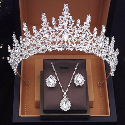 Princess Tiaras Bridal Jewelry Sets for Women Choker Necklace Earrings Set with Crown Wedding Pendants Jewelry Set Bride