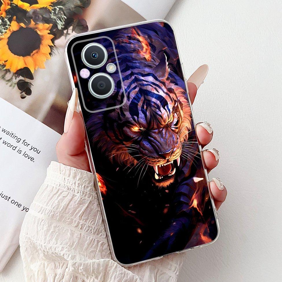 Clear For Oppo Reno 7Z 5G CPH2343 Case For Oppo Reno 8Z 5G CPH2457 Cover Luxury Butterfly Love Fashion Flowers Cool Lion Painted