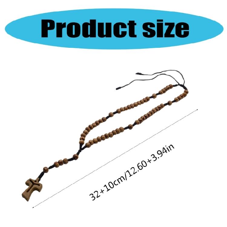 Handmade Devotional Wood Beads Rosary Necklace with Crosses Pendant for Christian Prayer Ceremony Jewelry Neckpiece