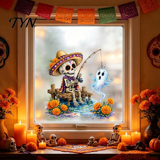 Creative Holiday Gift Ideas Halloween Window Stickers, Cartoon Ghost Black Cat Pumpkin Static Glass Flexible Cuttable Ornaments Waterproof Decals for
