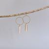 Natural Rose Quartz Hoop Cum Dangle, 14k Gold Long Earrings, Pink Quartz Love Gemstone Unique Jewelry for Women, Cute Gift Ideas for Her