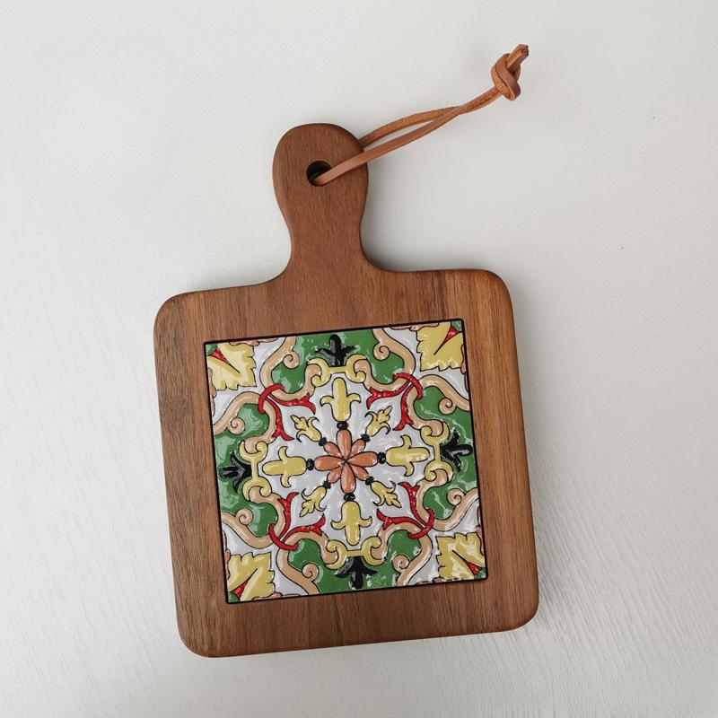 Solid Wood Flower Brick Hand Pot Mat Insulated Cup Mat Retro Dining Mat Decoration for Home Restaurants Kitchen Table Mat Cup