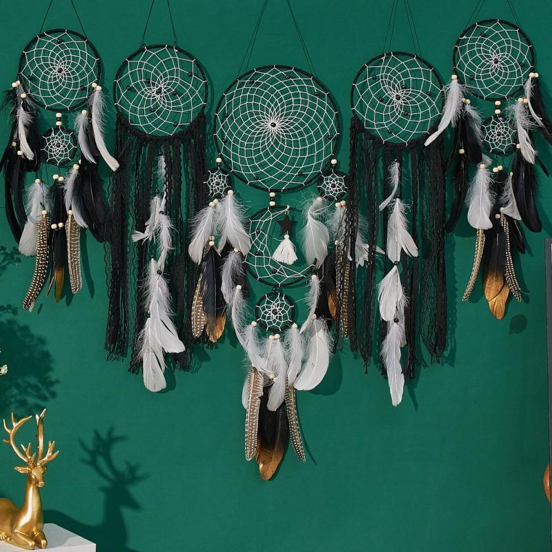 5pcs Dream Catcher Pendant Wind Chime Feather Pendant Indoor Tassel Wall Hanging B&B Decoration