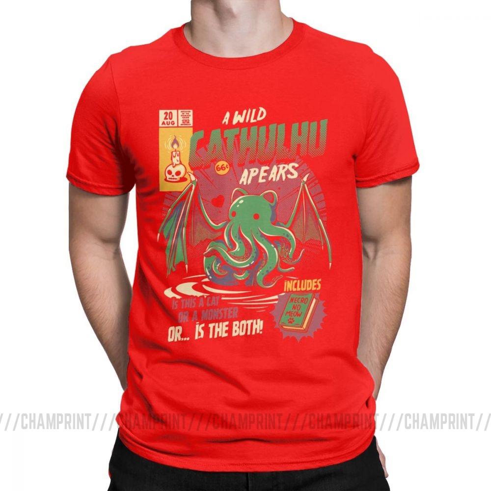 

A Wild Cthulhu T Shirts for Men Pure Cotton Casual TShirt Cat Monster Skull Cartoon Tops Cute Funny Tee Shirt New Arrival S