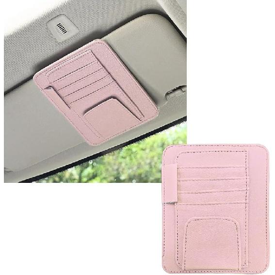 2PCS Small Leather Car Sun Visor Organizer, Multifunctional Auto Visor Document Holder With Sunglasses Clip, Universal Car Interior Organizer For