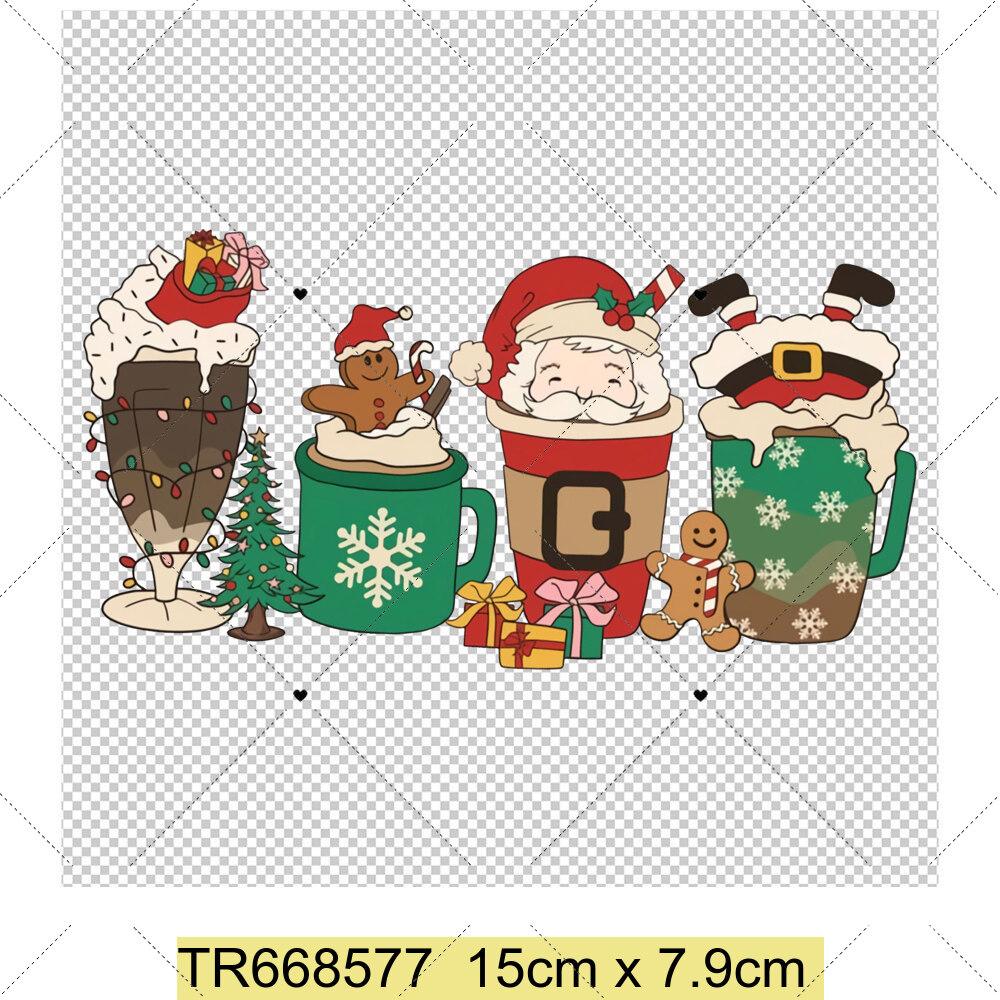 Santa Claus Christmas Tree and Reindeer Heat Transfer Sticker DIY Clothing Sewing Supplies Christmas Short Sleeves Patches