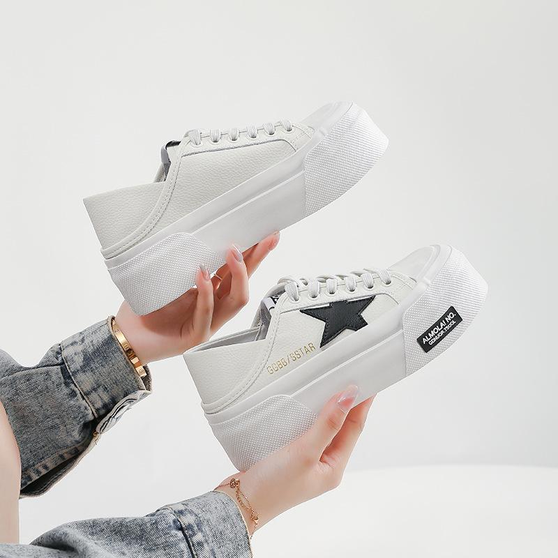 Leather Board Shoes Women's Summer Simple Casual Breathable Versatile White Shoes Half Drag Star Shoes Sports Board Shoes