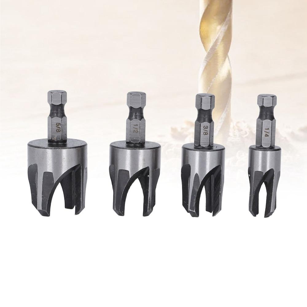 4pcs 1/4in Hex Shank Wood Dowel Drill Set 6.35mm Hex Shaft Cutting Tool Woodworking