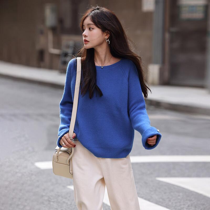 Damen Herbst Kleinblau Strickpullover