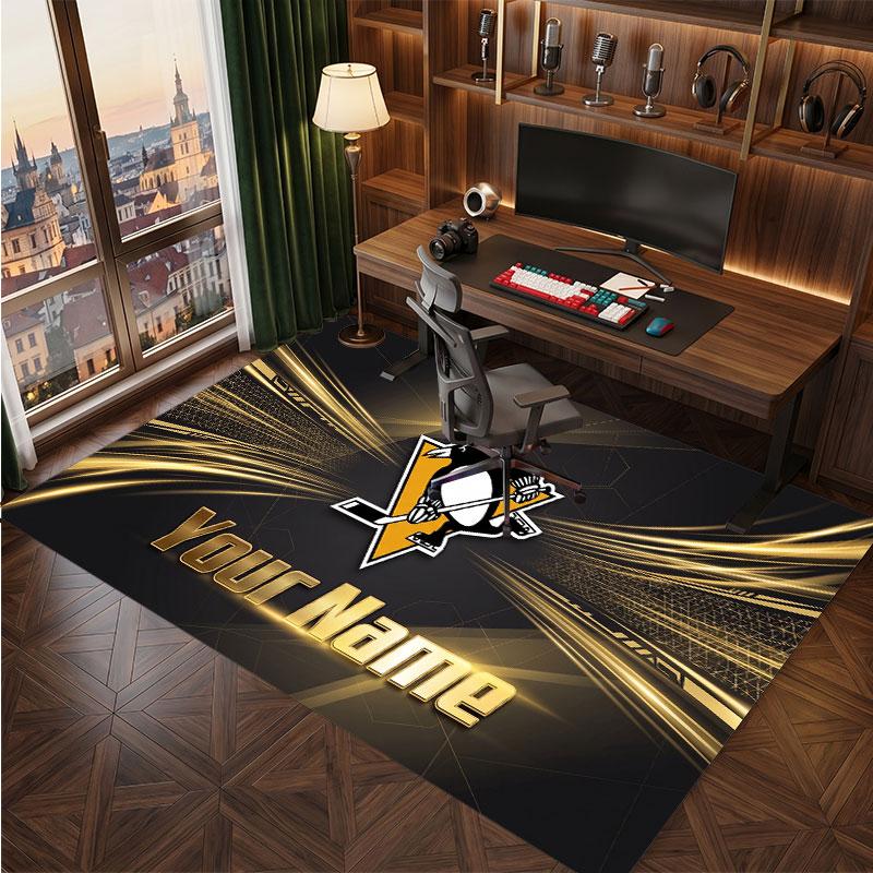 Pittsburgh Penguins Personalized Crystal Velvet Carpet, Customized Name Text Soft Anti‑Slip Rug for Living Room Bedroom