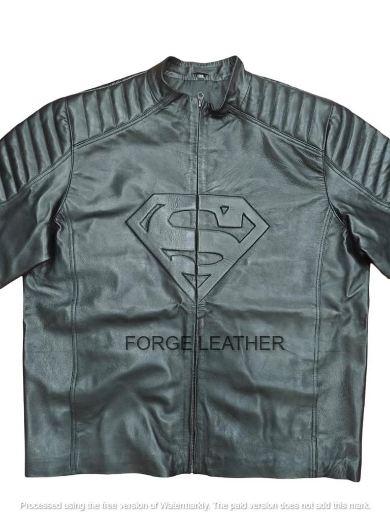 Geacă Biker Superman pentru Bărbați Piele Nappa Neagră Piele de Miel Adevărată Lucrată Manual Motocicletă