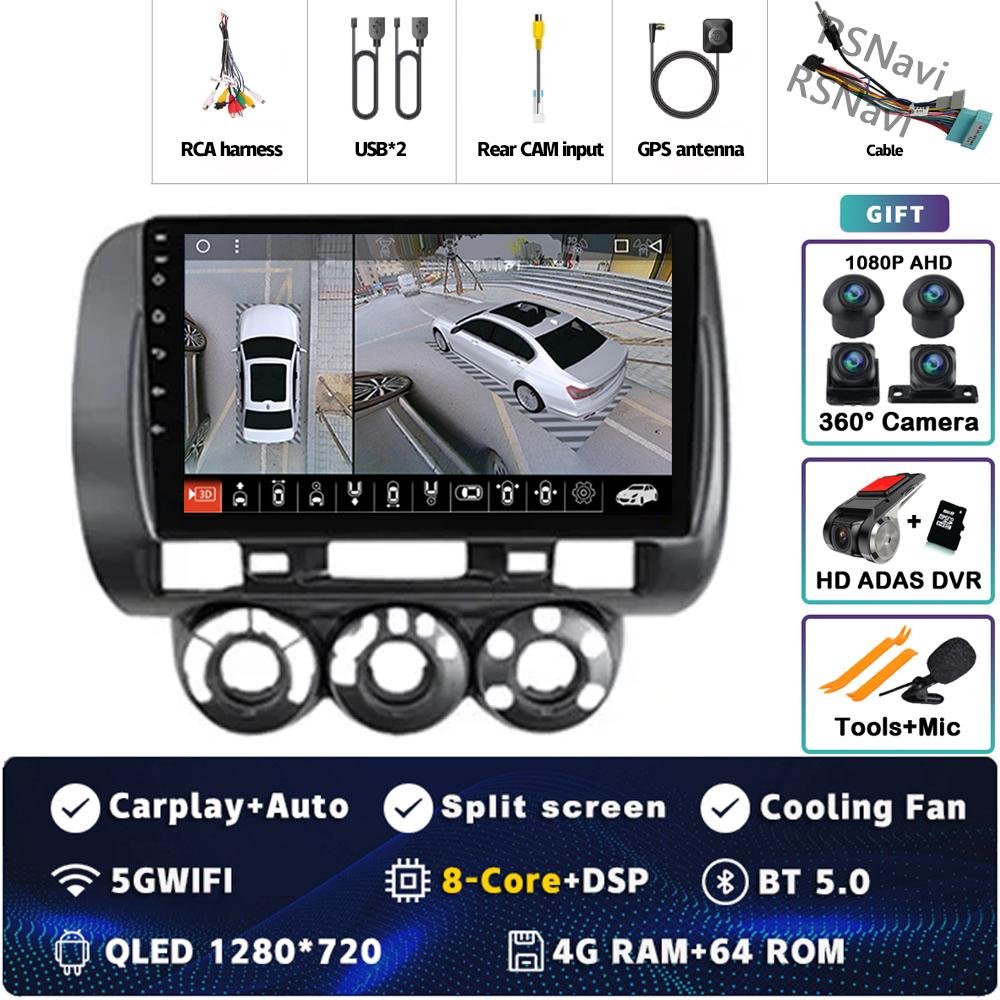 Android 14 Carplay Car Radio For Honda Fit Jazz City 2002 2003 2004 - 2007 Multimedia Video Player Navigation GPS Stereo 2Din BT