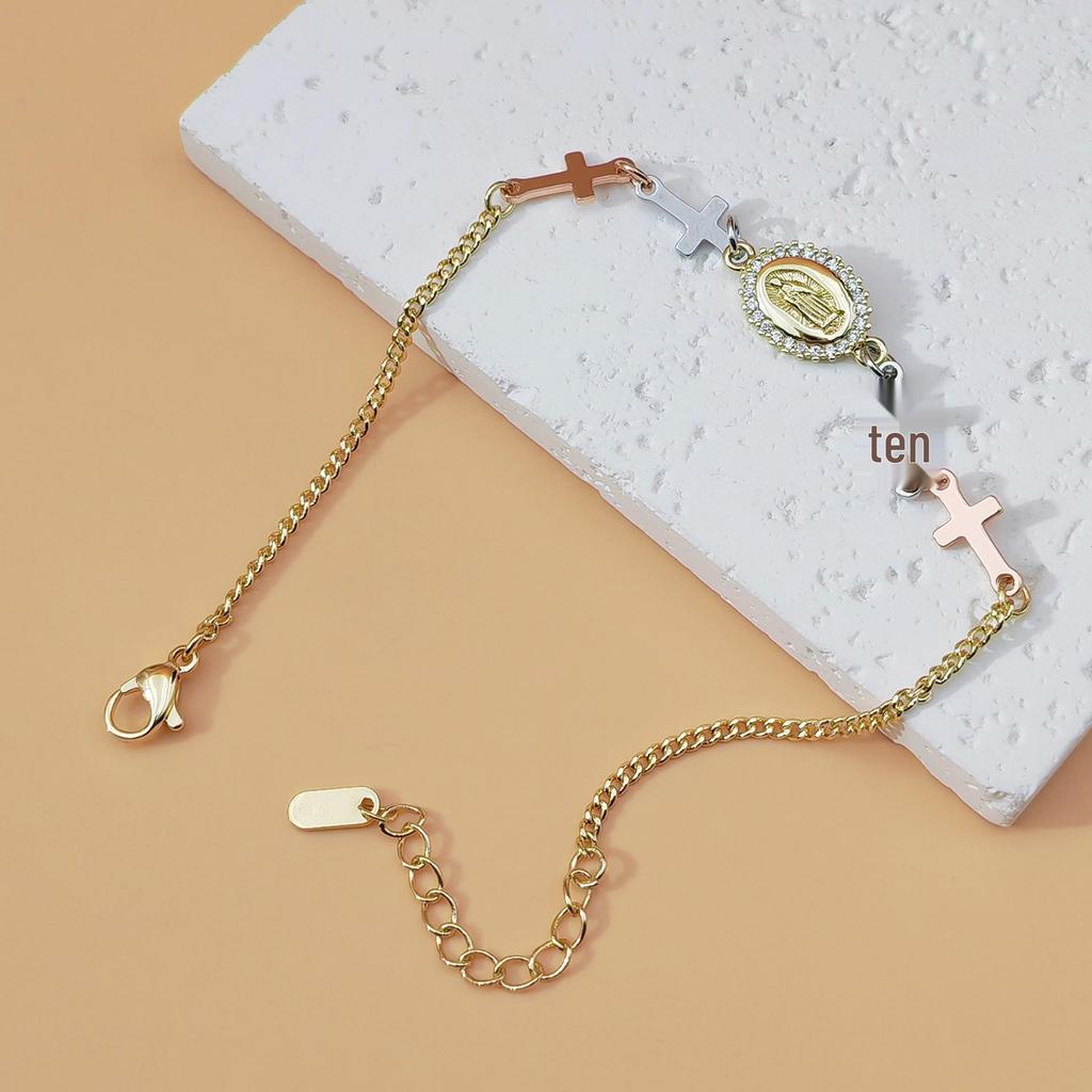 Popular Round Bead Virgin Mary Unisex Pendant Bracelet with Cross Charm - Light Luxury Jewelry