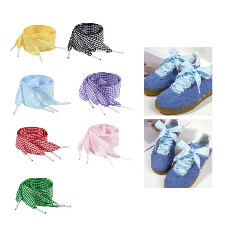 Colorful Checkered Shoe Laces Wide Flat Polyester Shoelaces Sneakers Laces Replacement For Adult Footwear Decoration