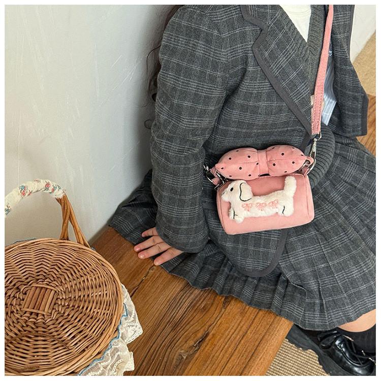 Princess Style Girl Bucket Bag With Bow And Dog Decoration For Kindergarten Daily Use