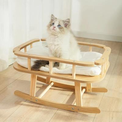 Solid Wooden Cat Hanging Bed Pet Fancy Swing Chair Cat's Hammocks Pet Lounger Cushion Pet Sleeping Rocking House