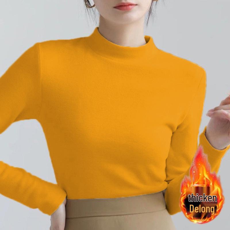 Women's Velvet Fleece-Lined Slimming Warm Long Sleeve T-Shirt - Autumn/Winter.