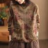 Felpa da Donna Vintage Stampa Cotone Lino Moda Patchwork Ispessita Ampia Tasche Letteraria Elegante Semplice Accogliente Femminile Pullover