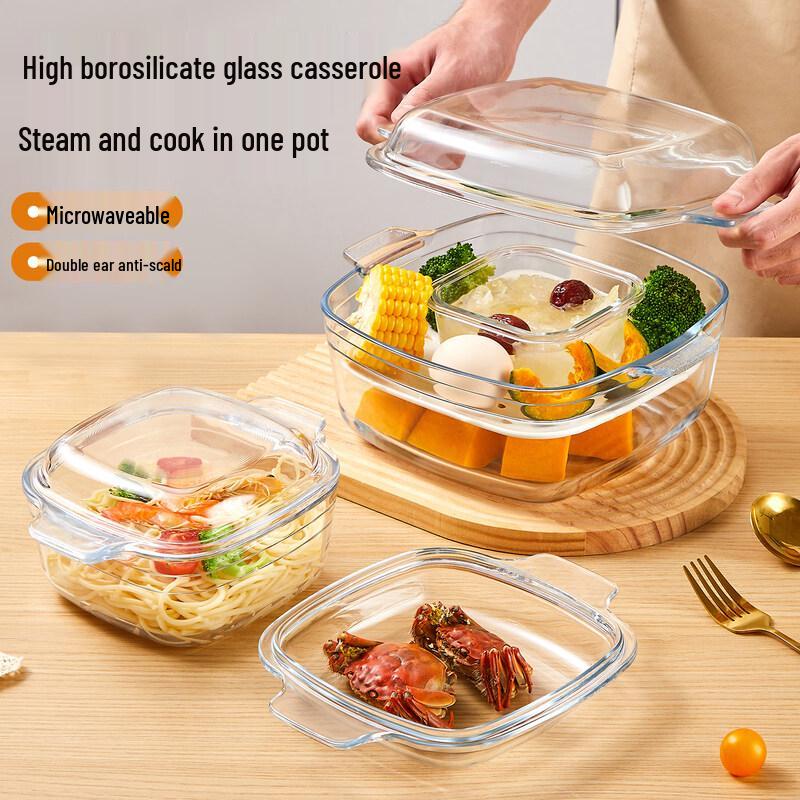 Transparent Microwave-Safe Glass Bowl with Lid
