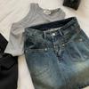 Classic Versatile Youthful Half Skirt High Waist Split Pockets Design Sense Package Hip A-line Retro Skirt Ladies Summer Fashion Denim Short Skirt