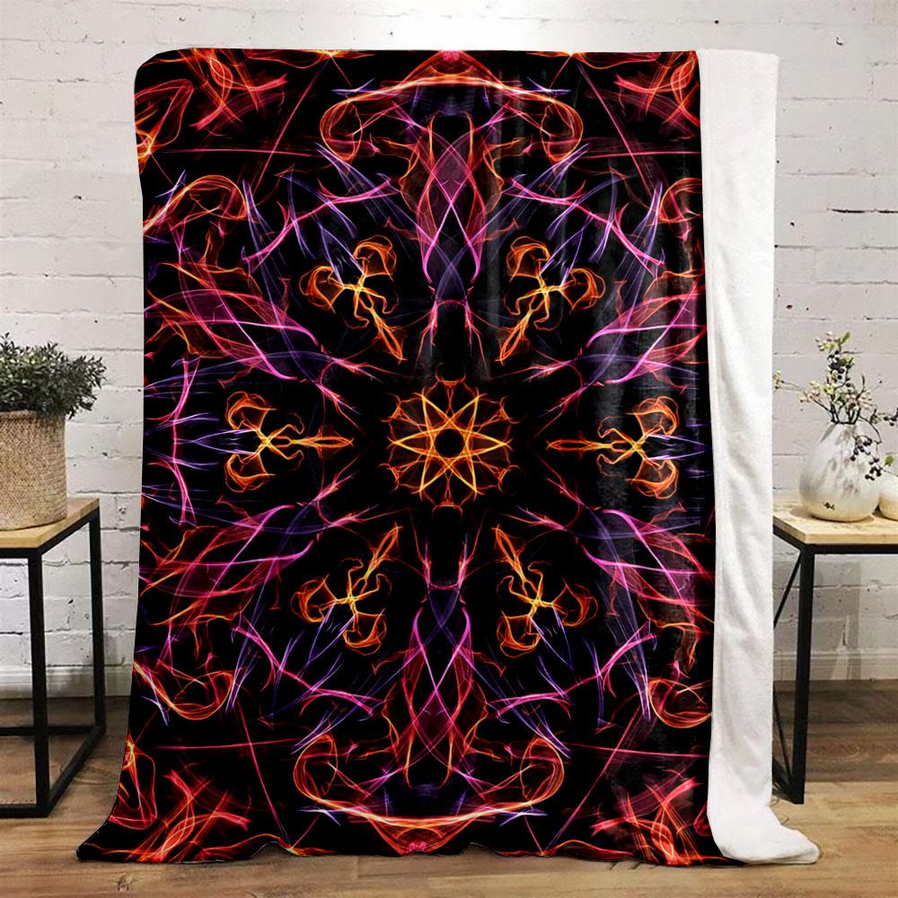 Symmetrical, Vibrant Flame-like Patterns In Orange, Pink, and Purple Hues. for All Seasons Blanket Lunch Break Throw Gift