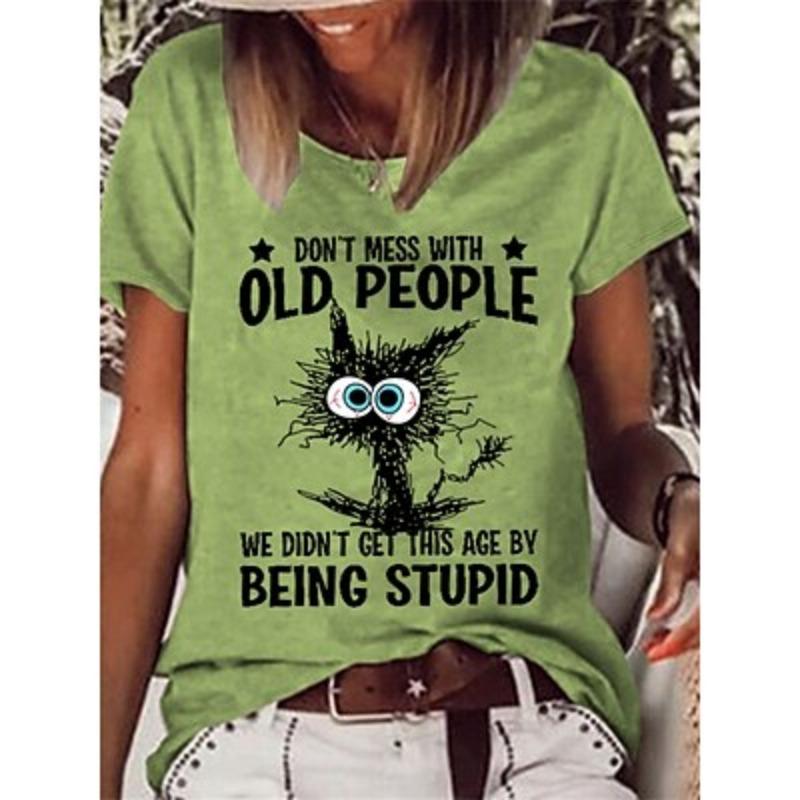 

Женская футболка с надписью «Кошка» и коротким рукавом, круглым вырезом, обычные топы, повседневные выходные, принт, лето 3XL