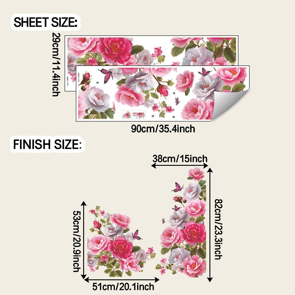 Декоративные наклейки на стены ванной и туалета: Цветущие пионы и бабочки