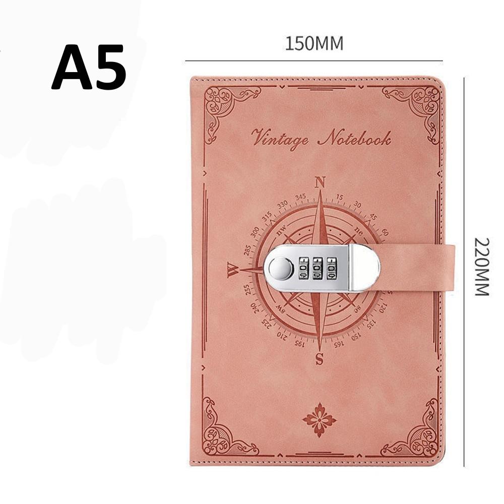New A5 Retro Password Notebook With Lock Diary Book Student Notebook Vintage Notebook Sub-Password Lock Notebook Supplies