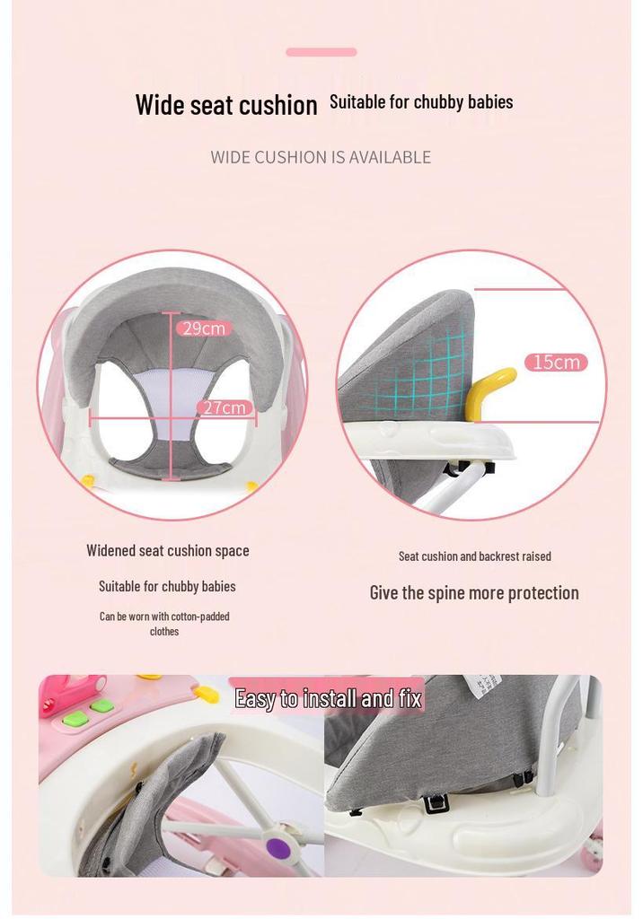 Multifunctional Anti-Tip Baby Walker with U-Shaped Pushchair
