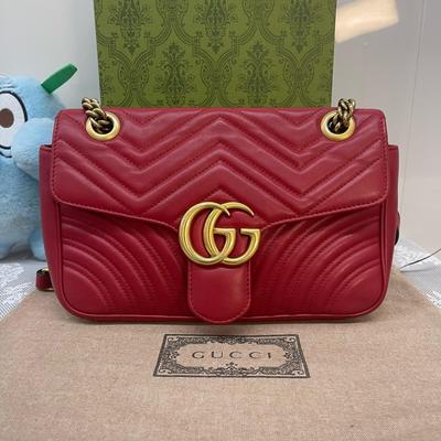 [Pre-Owned] GG Marmont Small Matelassé Shoulder Bag 'Red' - Very Good #1Y0P7QZ