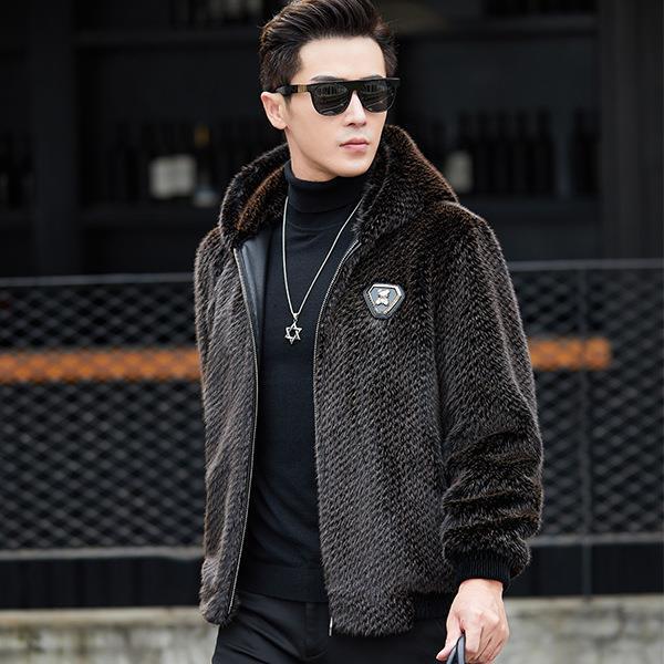 

Мужское зимнее пальто из овечьего стриженного флиса, цельное норковое пальто с капюшоном из норки среднего возраста для папы, золотое норковое пальто XXL