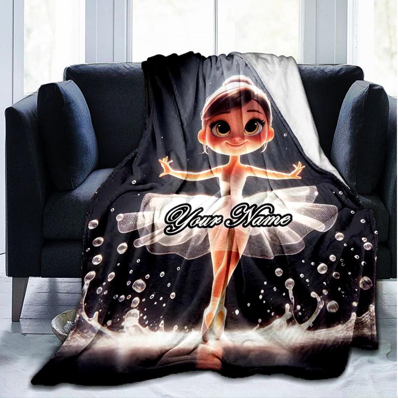 1PC Custom Name Ballerina Dreams Spotlight outdooor Flannel blankets Patterns Throw Blanket All-Season Soft Gift for Couch, Bed, Camping gifts