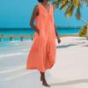 Yousheng Summer Dress V Neck Sleeveless Button-down Loose A-line Pleated Midi Dress with Pockets Solid Color Beach Dress