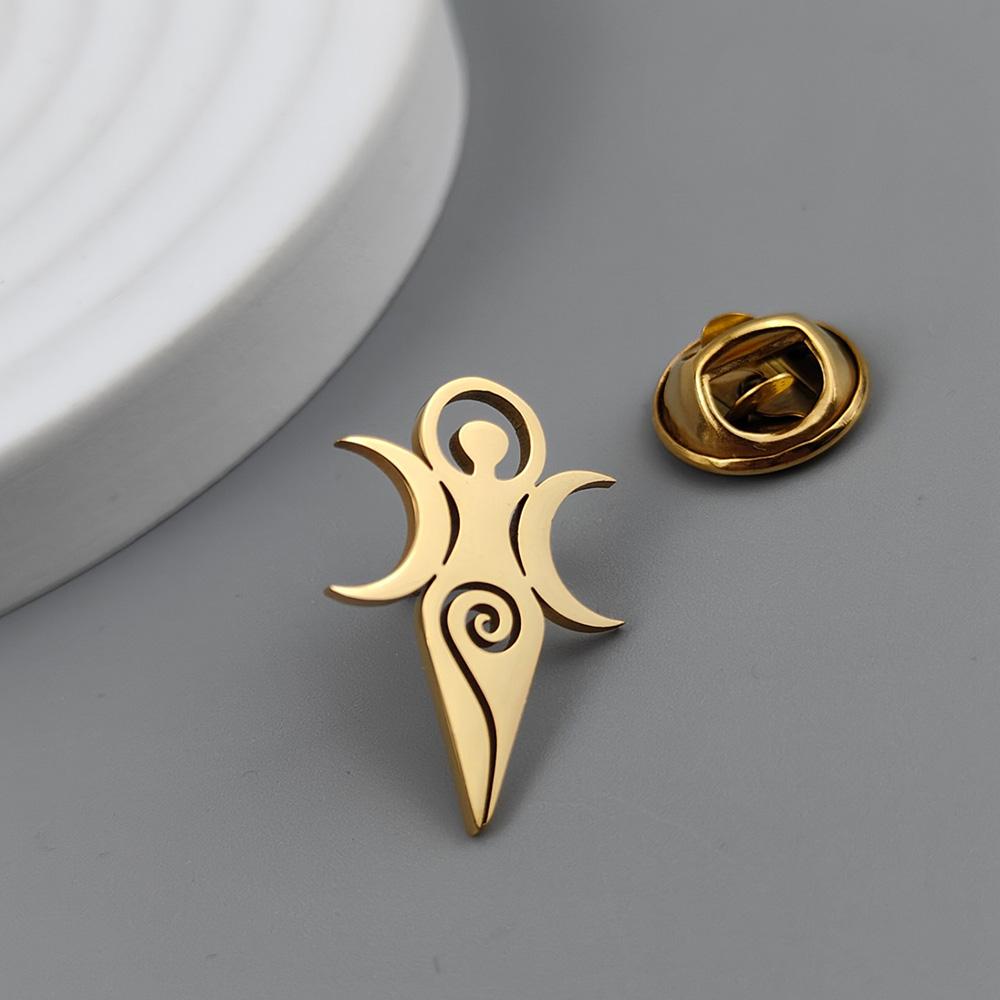 Ancient mythological symbols stainless steel brooch, key of life/swirling goddess/troll cross emblem, classic guardian jewelry.