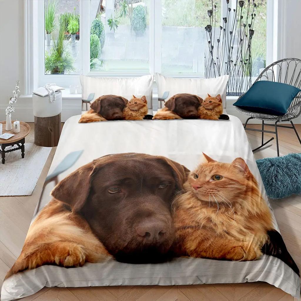 Boys Girls Kids 3D Bedding Cute Animal Pet Kitten Lovely Kitten Puppy Duvet Cover Cartoon Dog Animal Design Bedroom Decoration