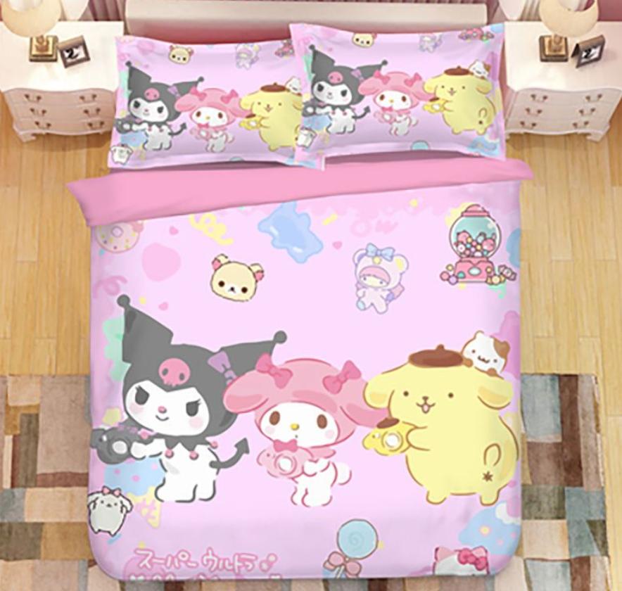

Cartoon Anime Sanrio Kawaii Kuromi Bedding Set Quilt Duvet Cover Comforter Pillow Case Bedclothes Children Kid Boy Bed EU single(135x200cm)