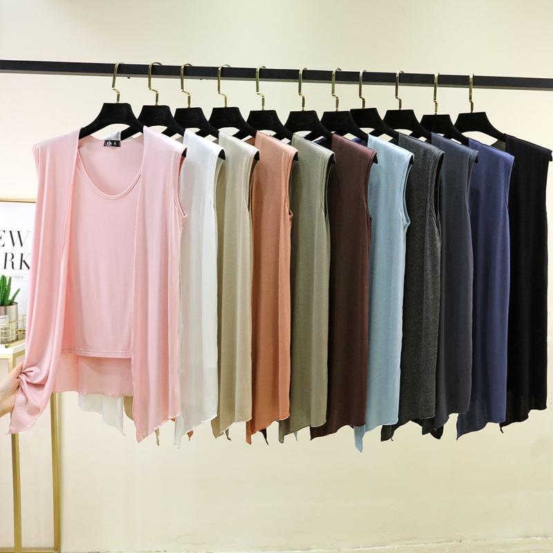 M to 6XL Plu size Women's Faux 2 Piece Tank Top with Cardigan Layered Look Open Front Sleeveless Vest Summer Modal Slim Fit Streetwear Camisole