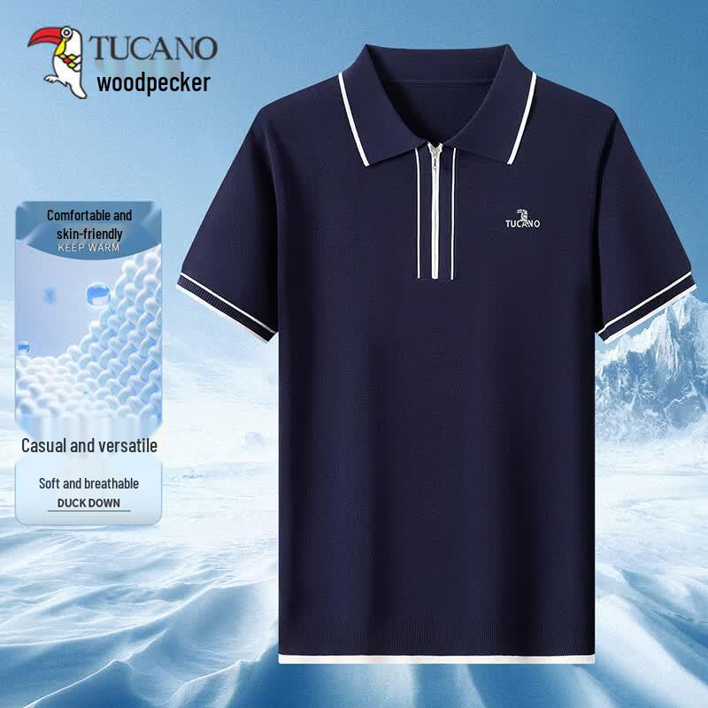 TUCANO Men s Ice Silk Cooling Half-Zip Lapel Polo Shirt 4XL темно-синий